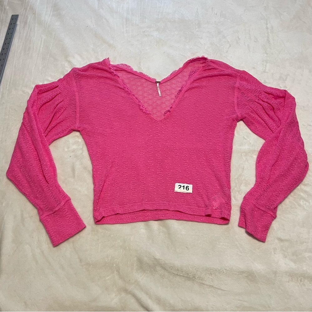 Free People Vibrant Pink Lace Top